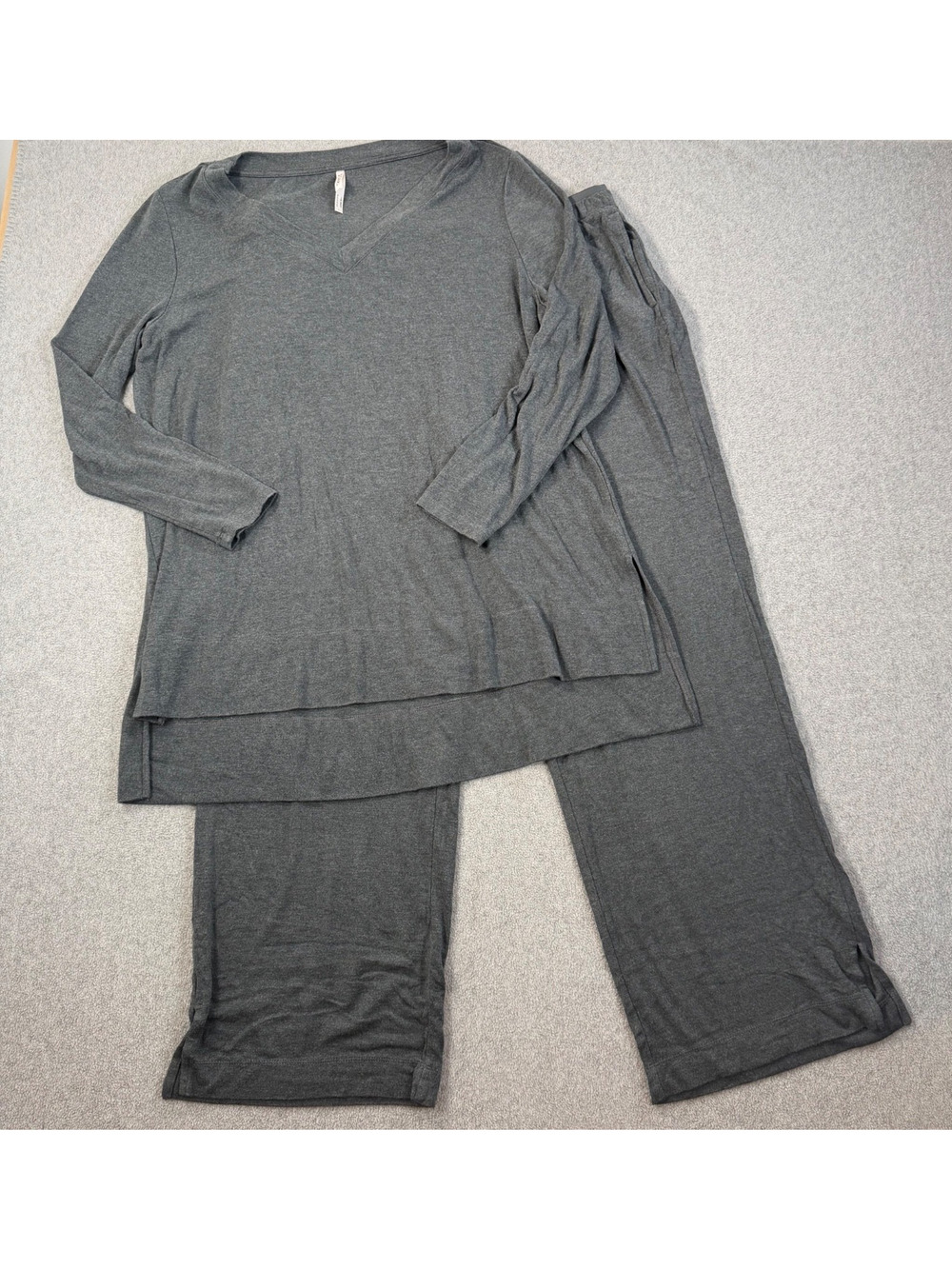 Soma Cool Nights Women's L/XL V-Neck Long Sleeve Top & Wide Leg Lounge Set Gray